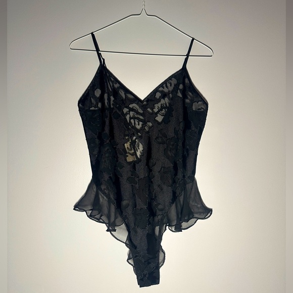vintage victoria’s secret gold label black ruffle bodysuit size medium - Picture 1 of 8